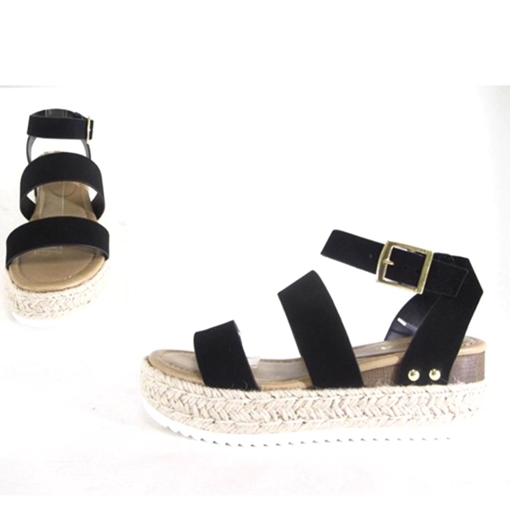 Size 6 Soda Bryce Black Flatform Espadrille Sandal - Picture 6 of 9